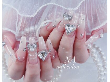 心斎橋ネイルサロン NA nail salon｜プリンセスネイル ハートビジュー リボンパーツ