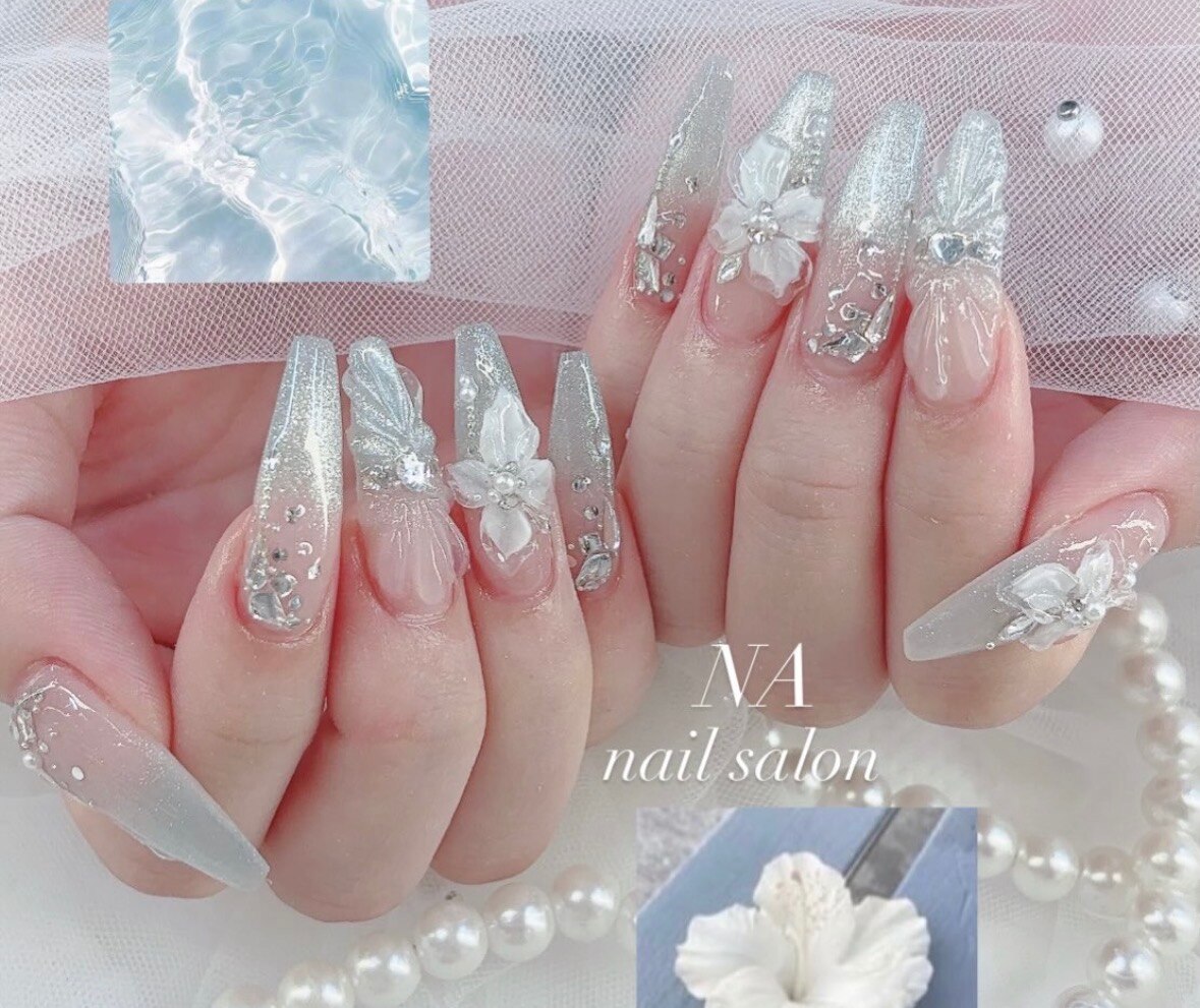 150分アートコース｜水色マグネットのアイスブルーネイル
